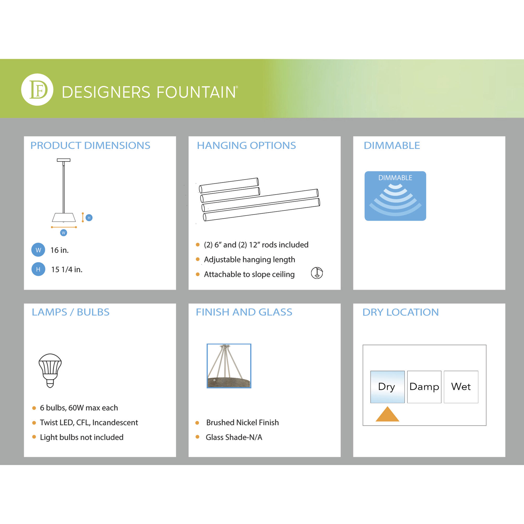 Erba 3 Light 16 inch Brushed Nickel Pendant Ceiling Light